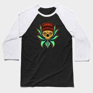 Skull with Hat in Lotus flower Baseball T-Shirt